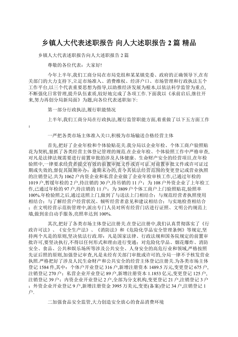 乡镇人大代表述职报告 向人大述职报告2篇 精品.docx