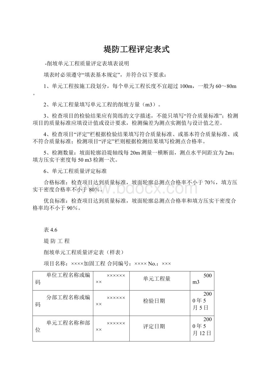 堤防工程评定表式Word格式.docx