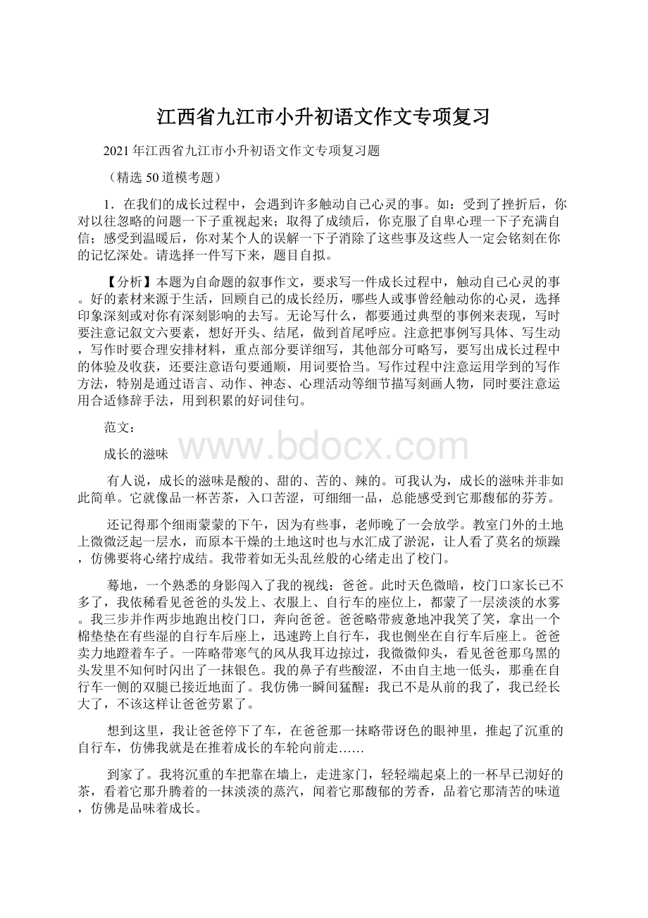 江西省九江市小升初语文作文专项复习Word文件下载.docx