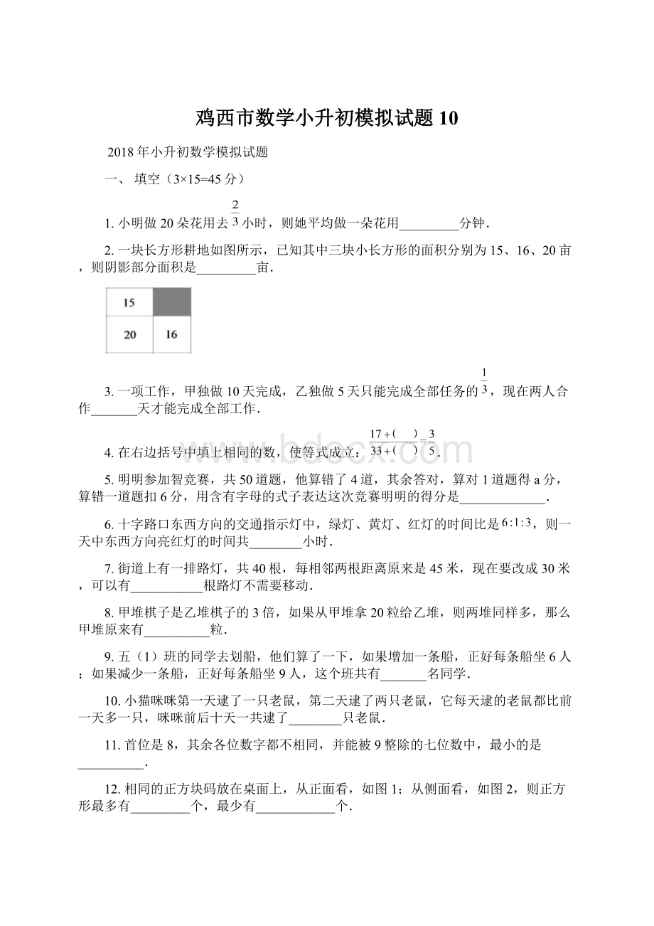 鸡西市数学小升初模拟试题10.docx