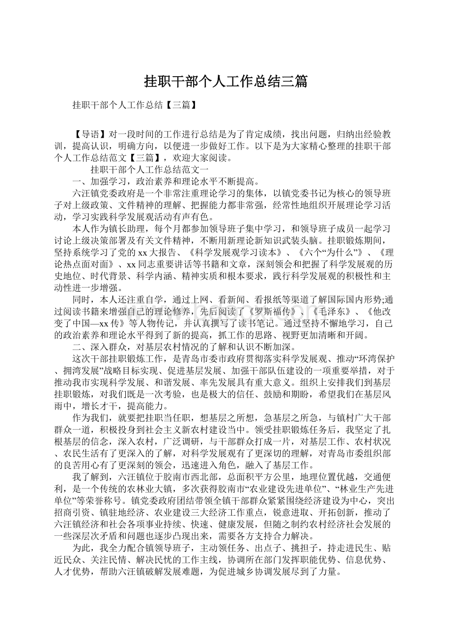 挂职干部个人工作总结三篇.docx