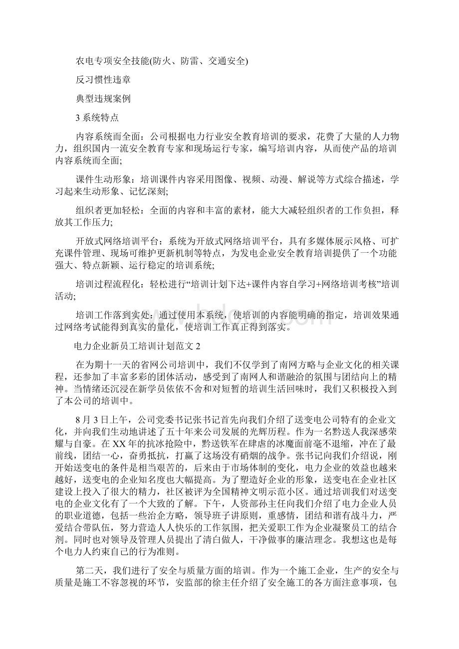 电力企业新员工培训计划Word格式.docx_第2页