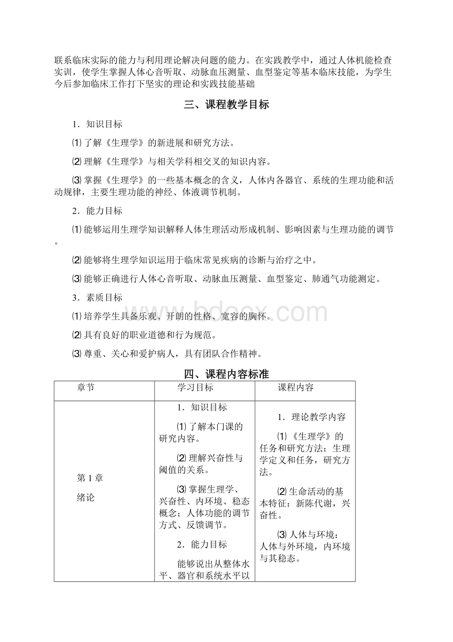 护理专业《生理学》课程标准文档格式.docx_第2页