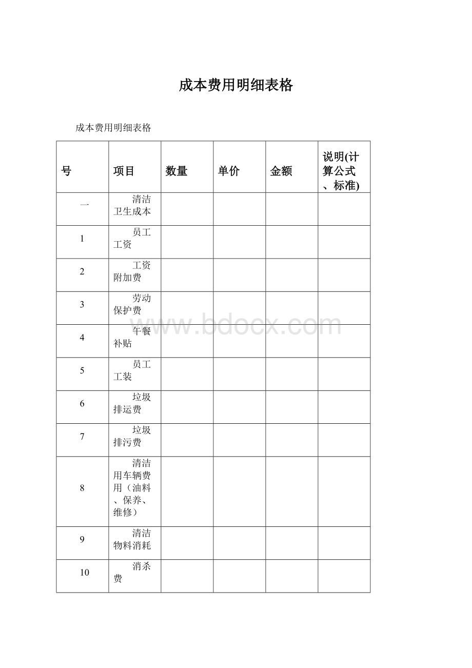 成本费用明细表格Word格式文档下载.docx