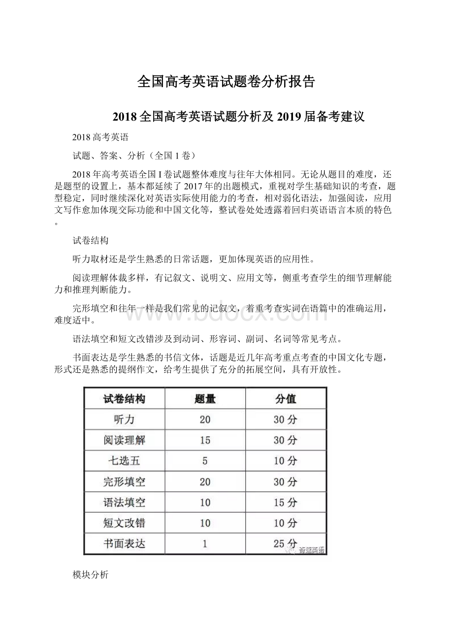 全国高考英语试题卷分析报告.docx_第1页