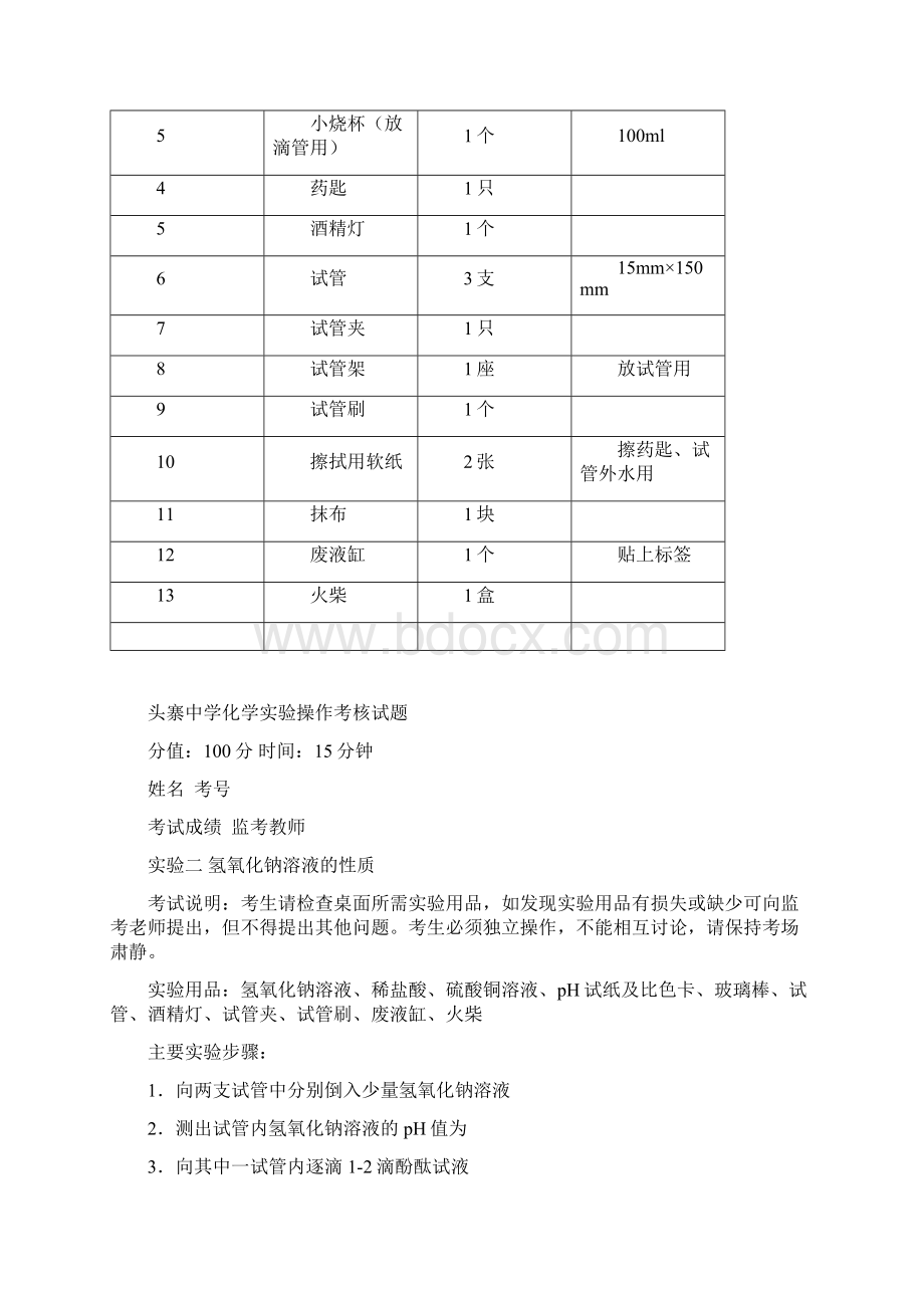 化学实验操作考试试题.docx_第3页