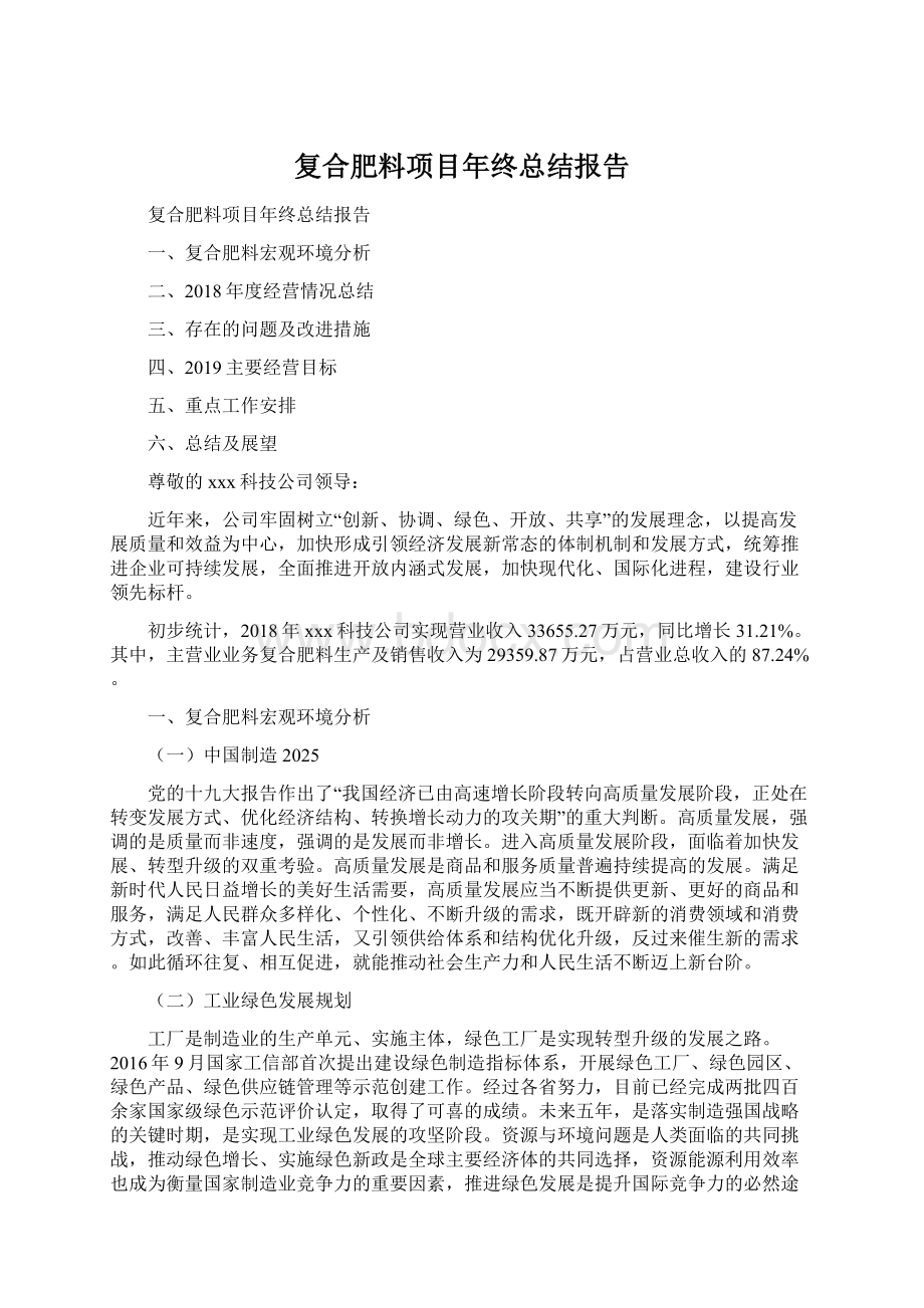 复合肥料项目年终总结报告Word文档格式.docx