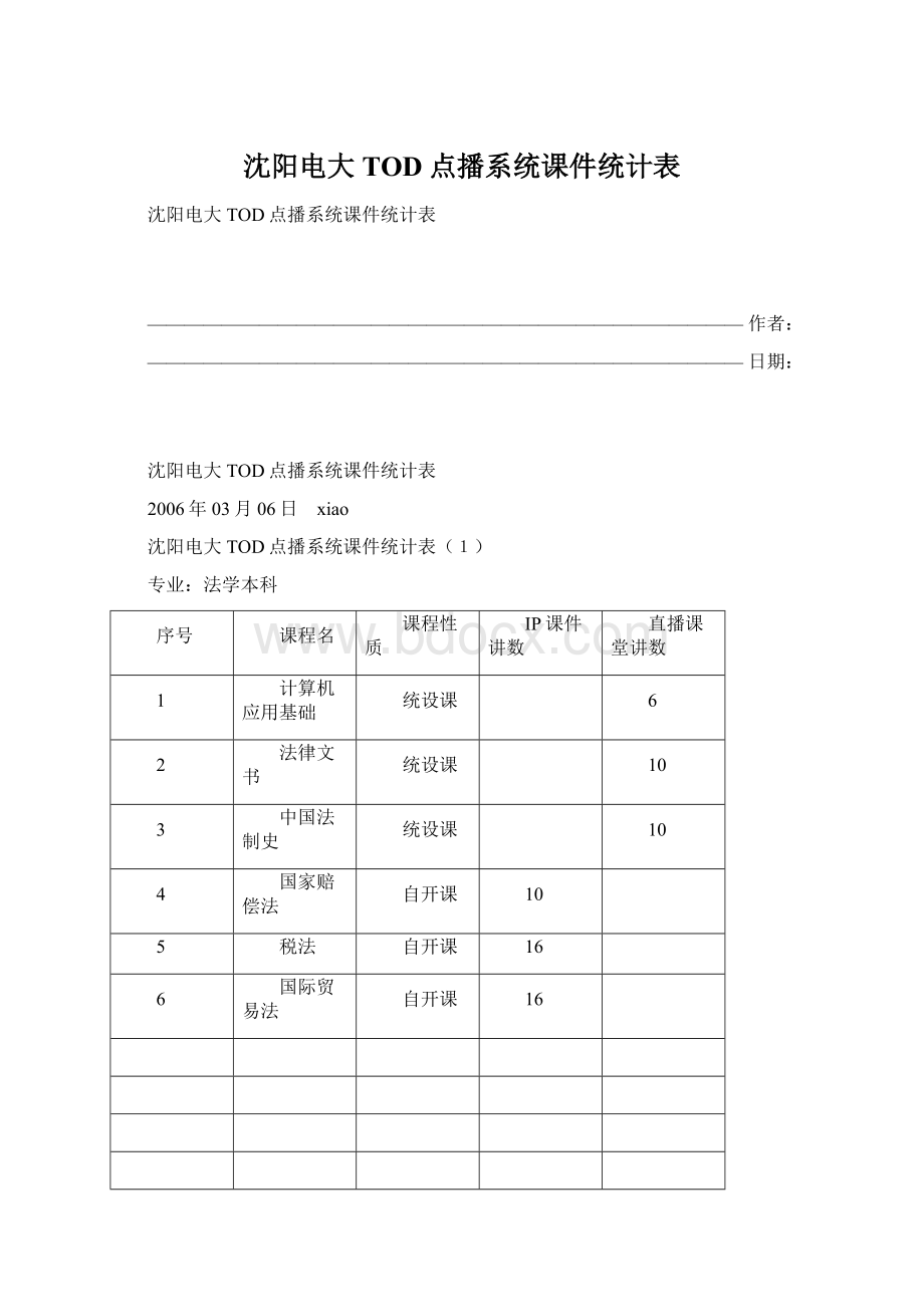 沈阳电大TOD点播系统课件统计表.docx