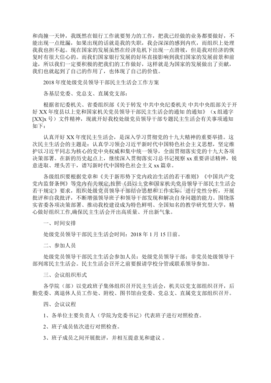 度基层银行营业员工作总结与度处级党员领导干部民主生活会工作方案汇编.docx_第2页