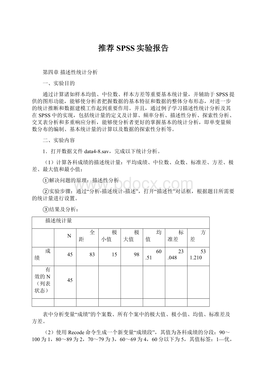 推荐SPSS实验报告.docx