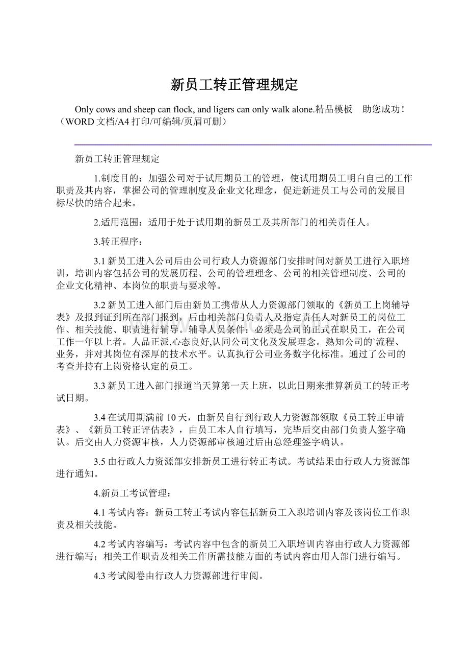 新员工转正管理规定Word文档格式.docx