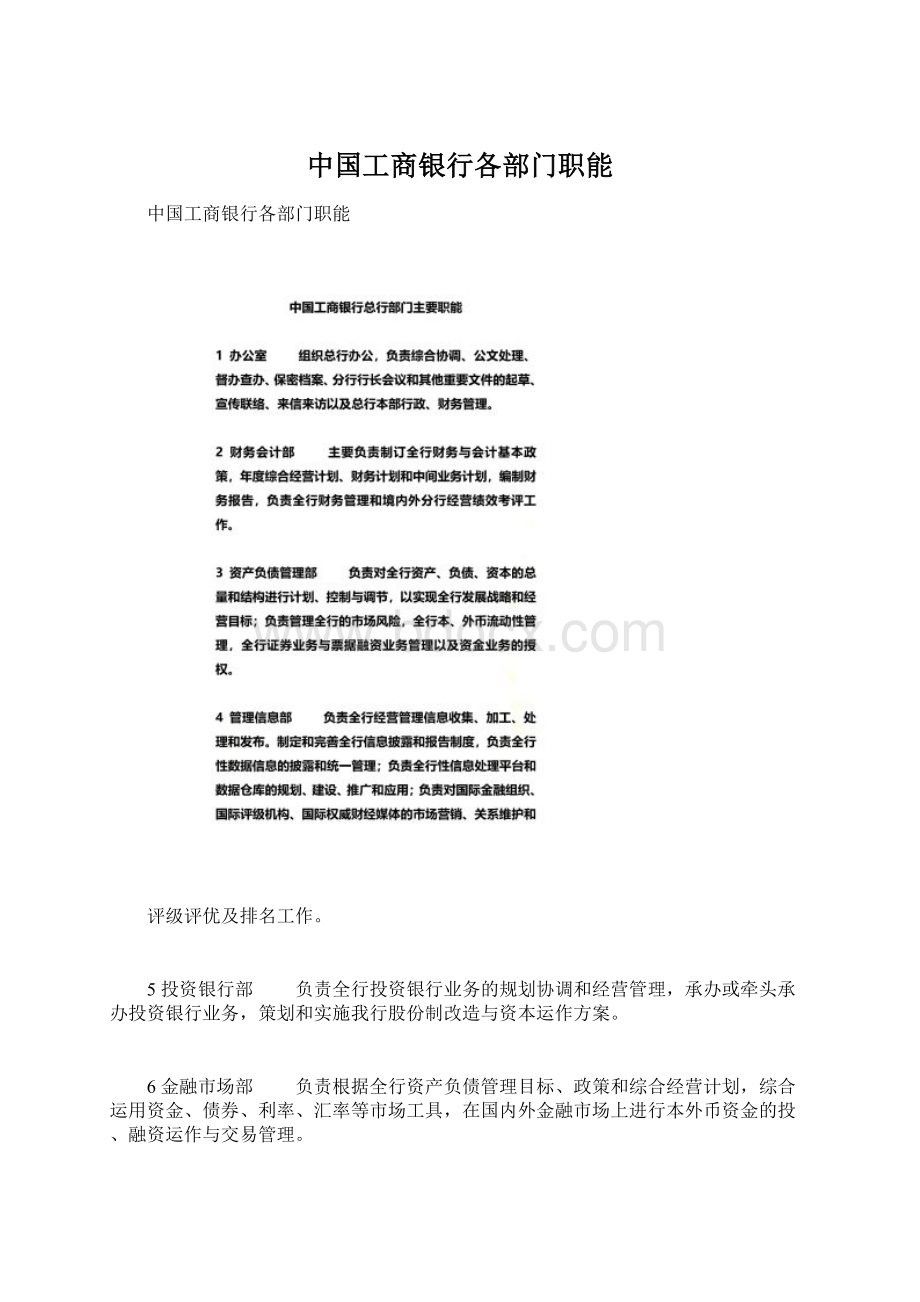 中国工商银行各部门职能文档格式.docx