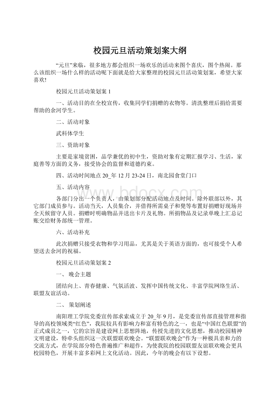 校园元旦活动策划案大纲Word格式文档下载.docx