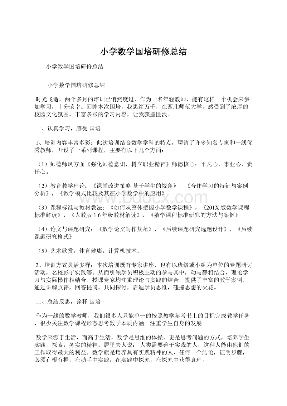 小学数学国培研修总结Word格式.docx