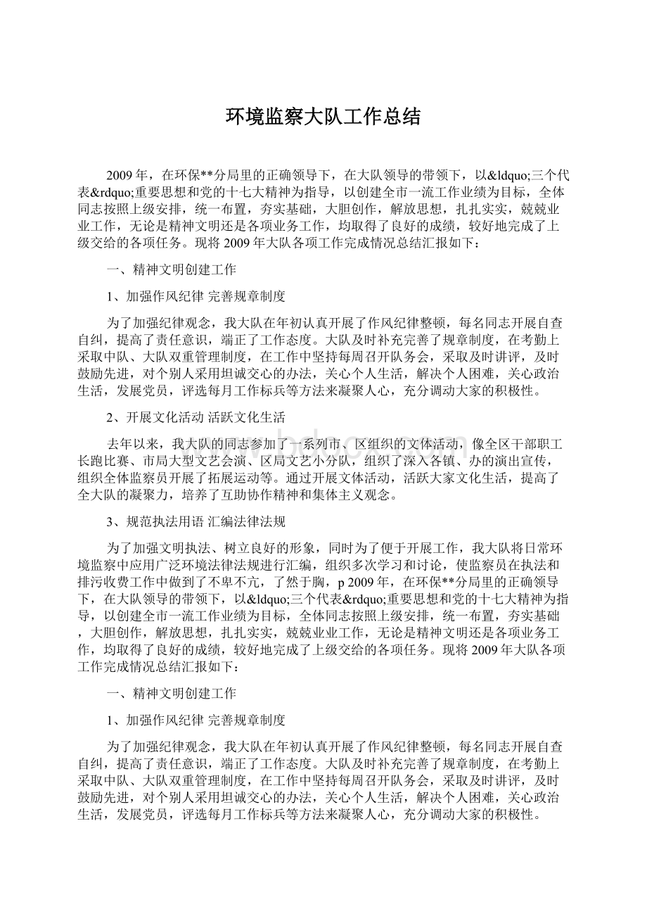 环境监察大队工作总结Word格式文档下载.docx