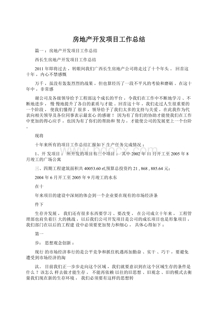 房地产开发项目工作总结Word文档格式.docx