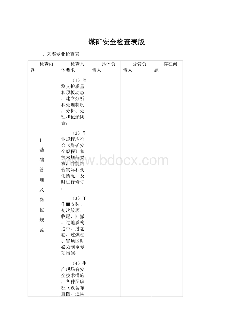 煤矿安全检查表版Word文档格式.docx_第1页