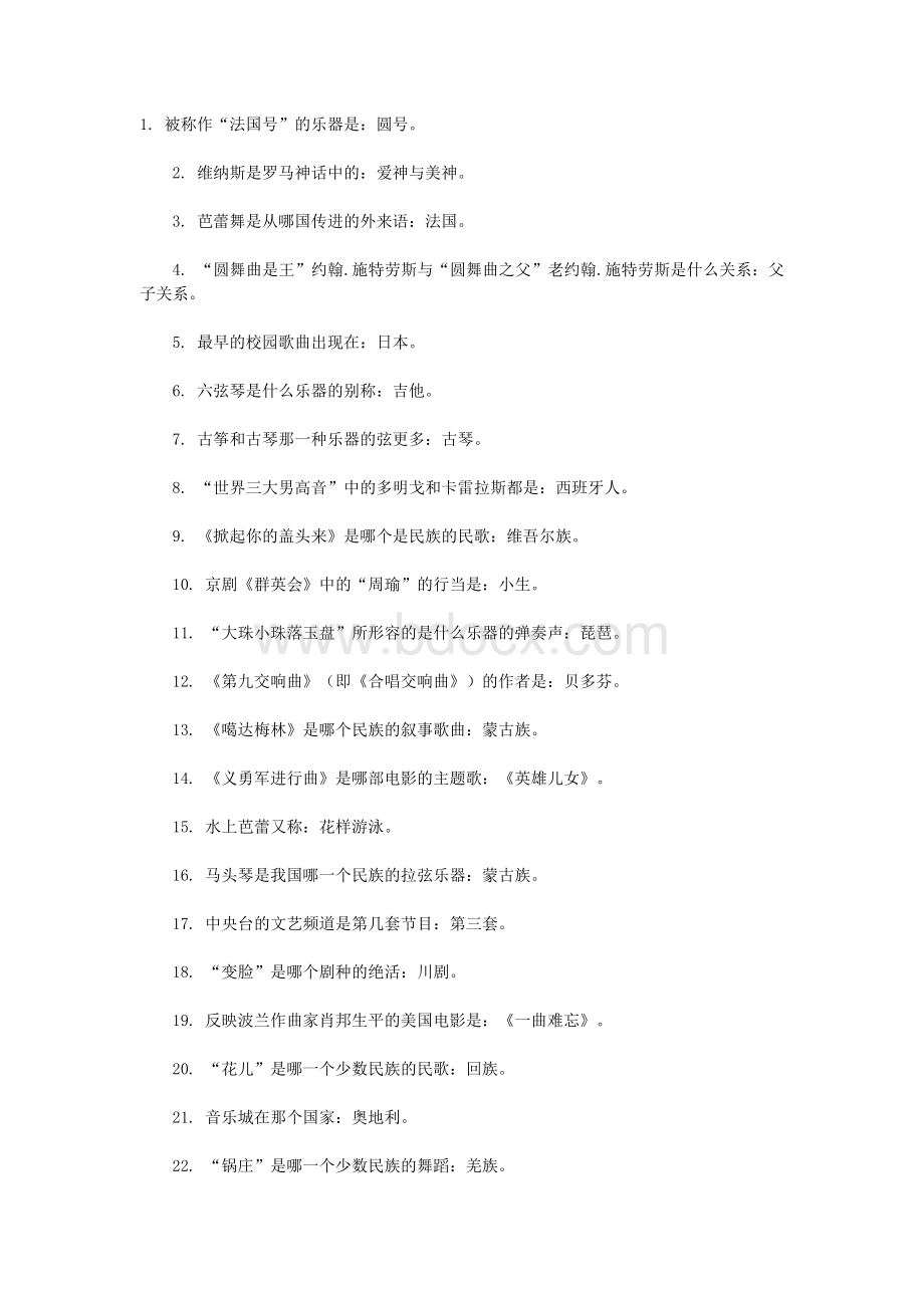 音乐常识100题_精品文档.doc