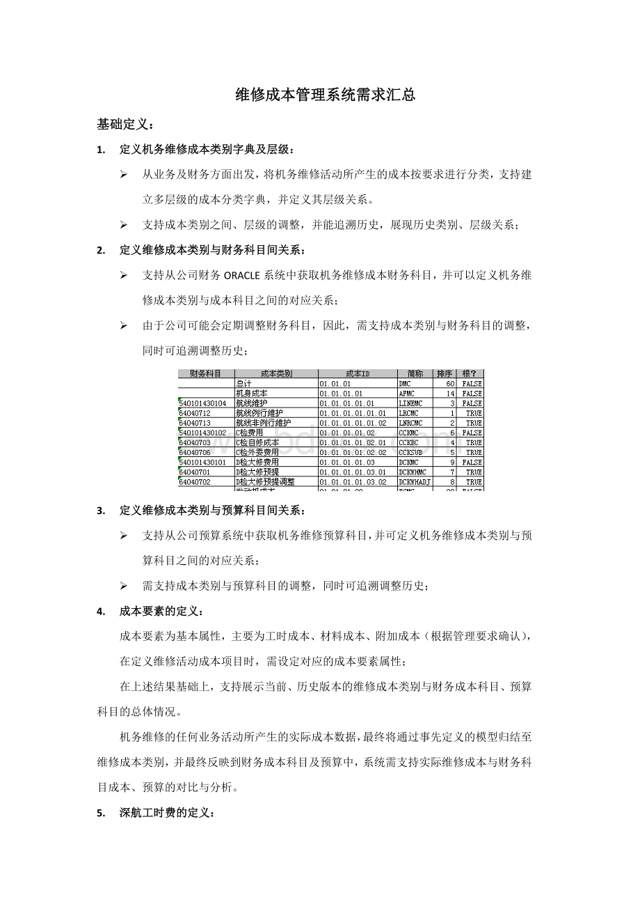 维修成本管理系统需求汇总Word格式.doc