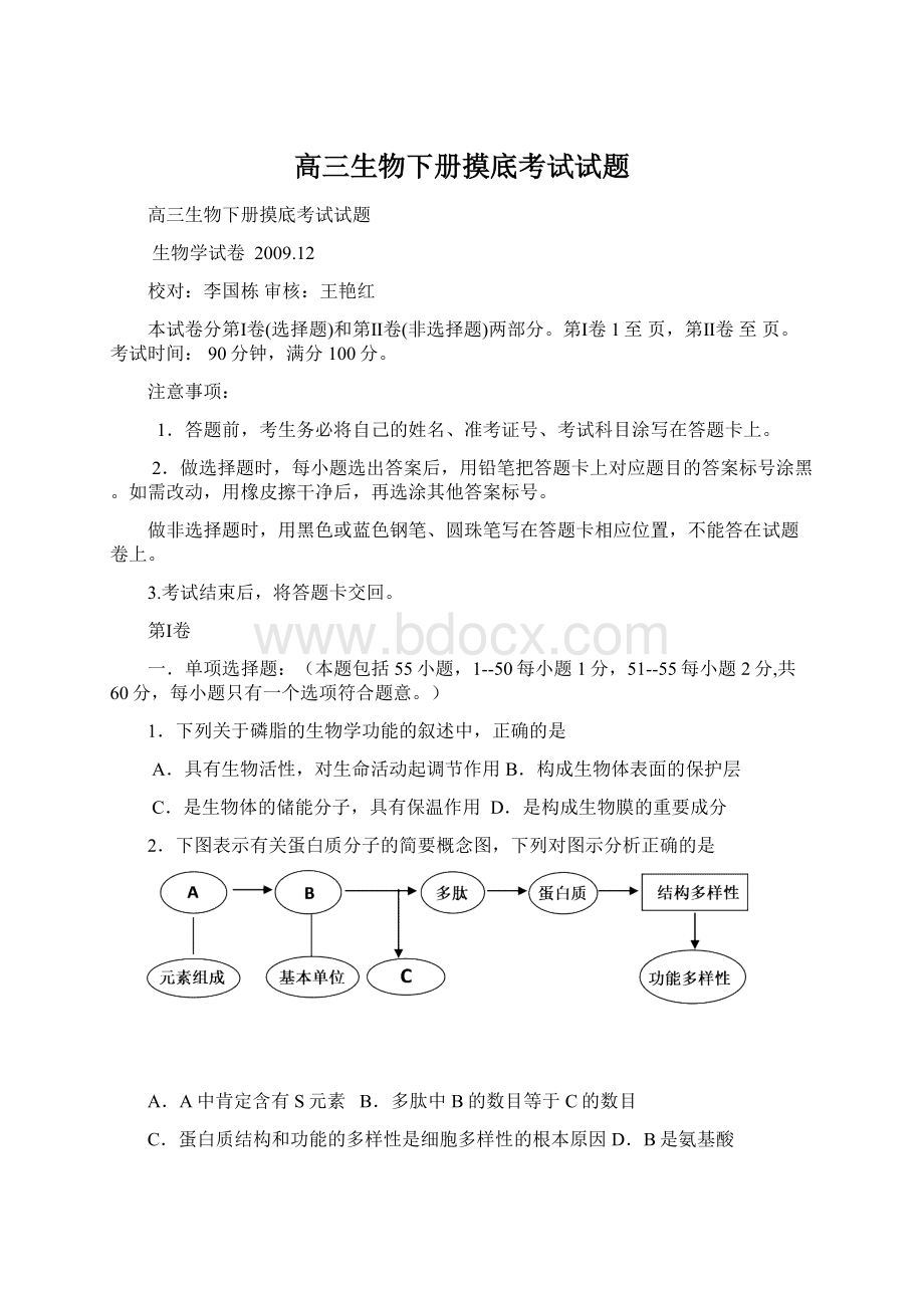 高三生物下册摸底考试试题.docx_第1页