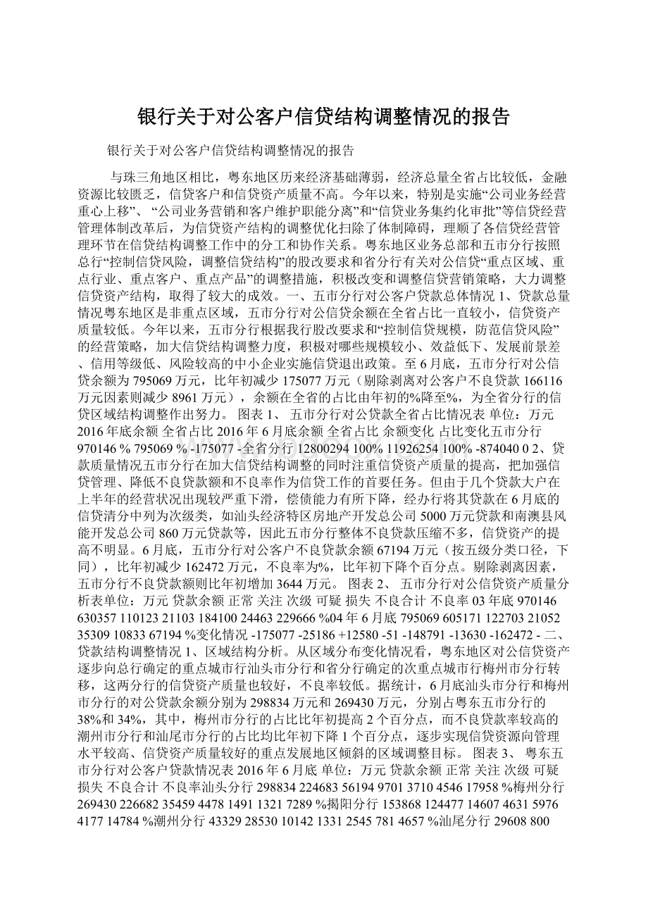 银行关于对公客户信贷结构调整情况的报告Word文件下载.docx_第1页