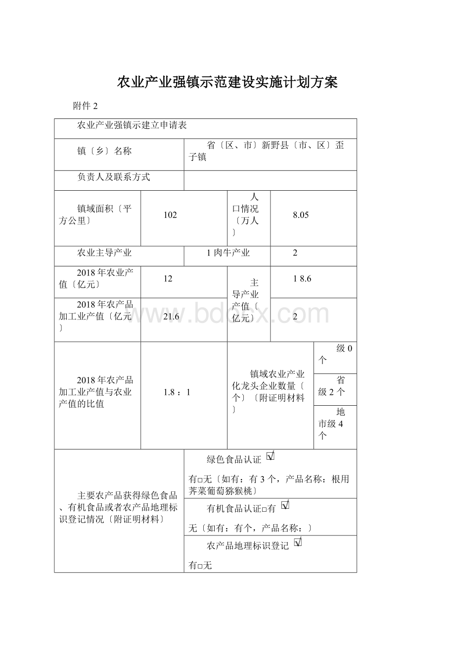农业产业强镇示范建设实施计划方案文档格式.docx