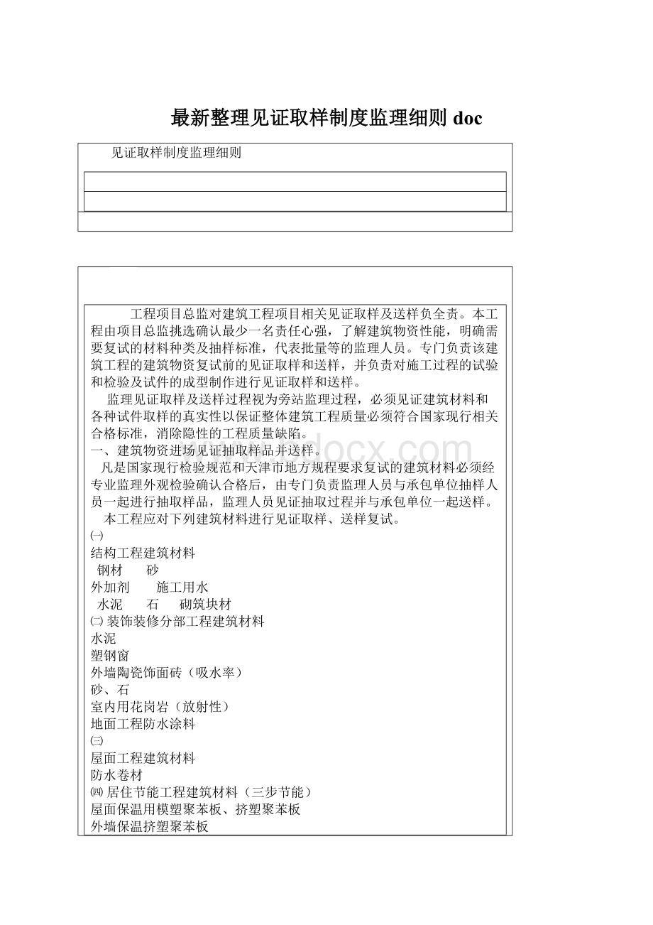 最新整理见证取样制度监理细则docWord格式.docx