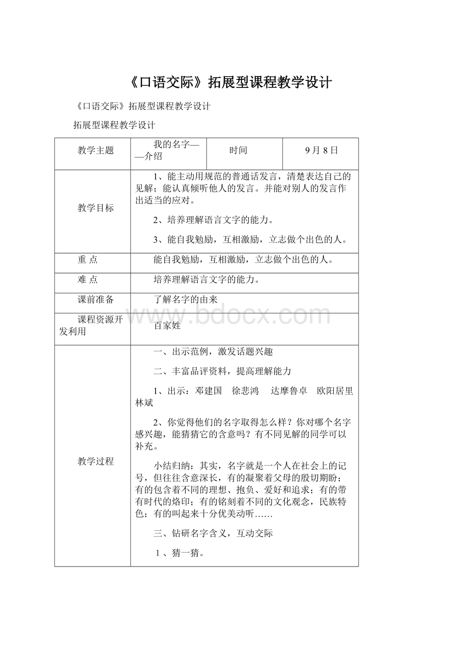 《口语交际》拓展型课程教学设计Word下载.docx