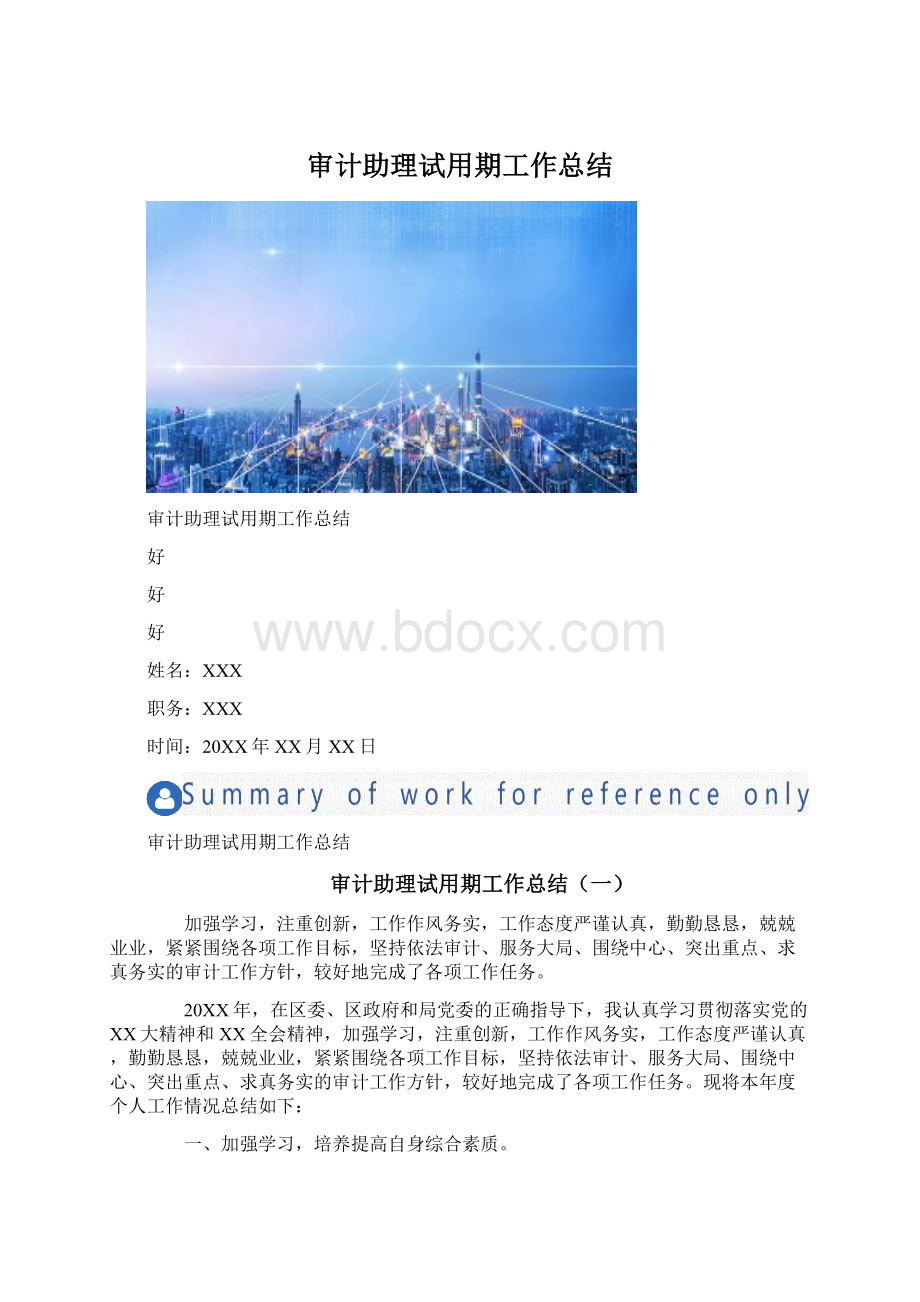 审计助理试用期工作总结Word文件下载.docx_第1页