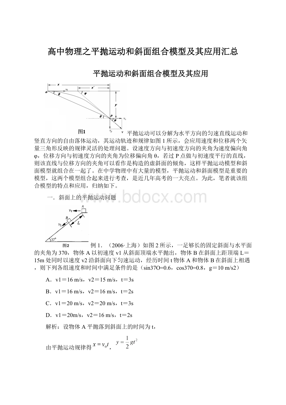 高中物理之平抛运动和斜面组合模型及其应用汇总.docx