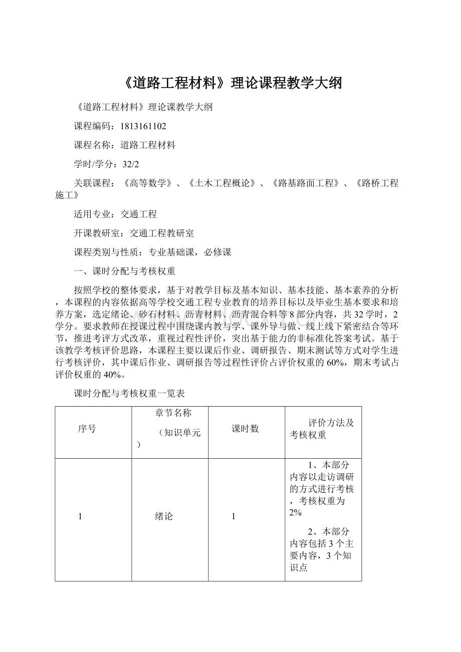 《道路工程材料》理论课程教学大纲Word文档格式.docx_第1页