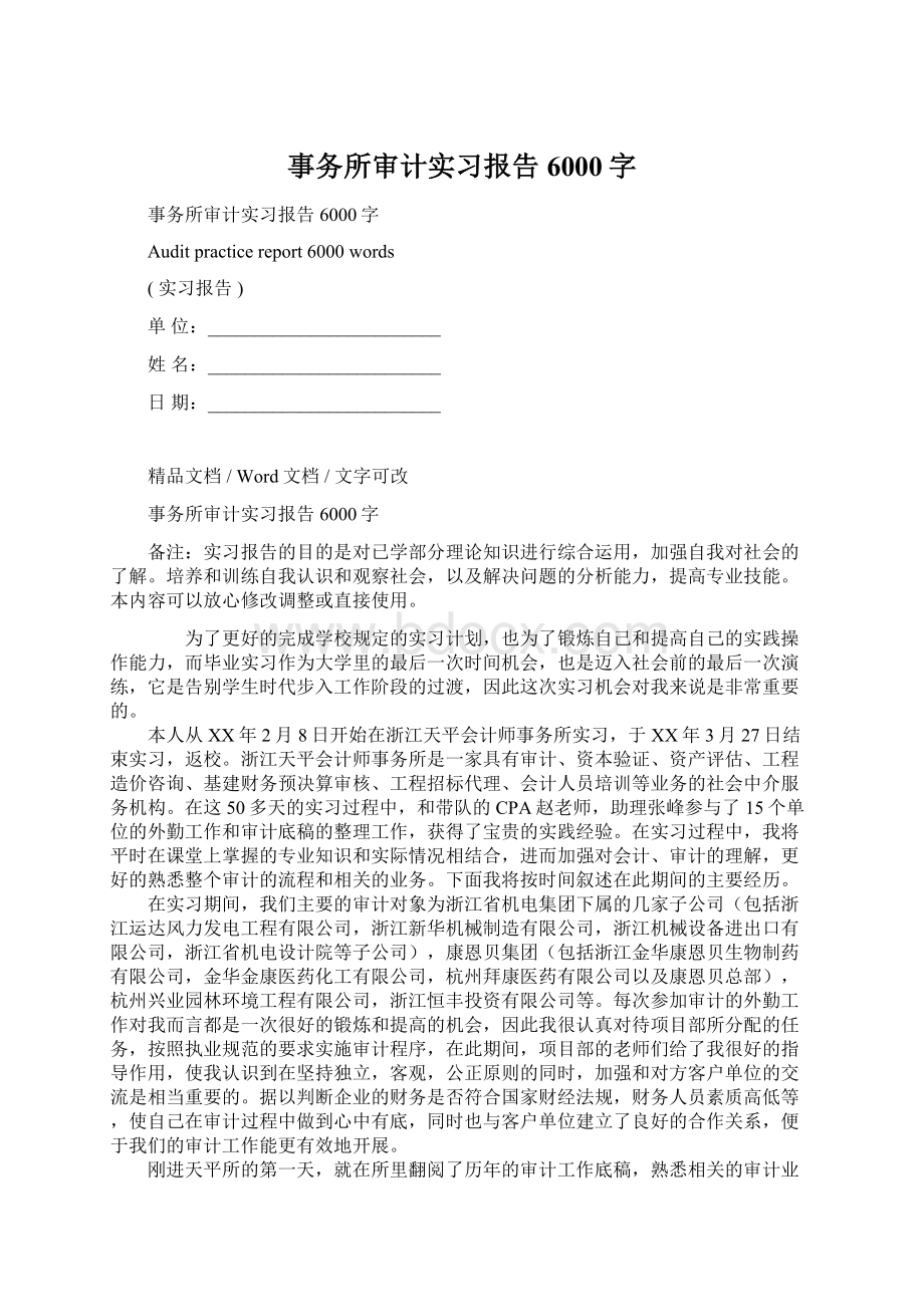 事务所审计实习报告6000字Word格式文档下载.docx_第1页