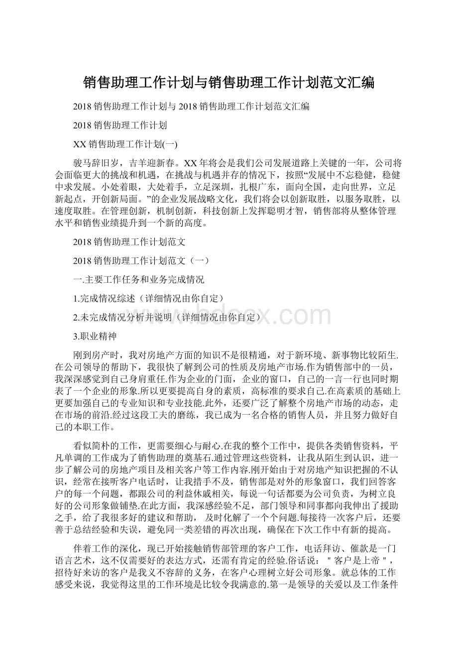 销售助理工作计划与销售助理工作计划范文汇编.docx_第1页