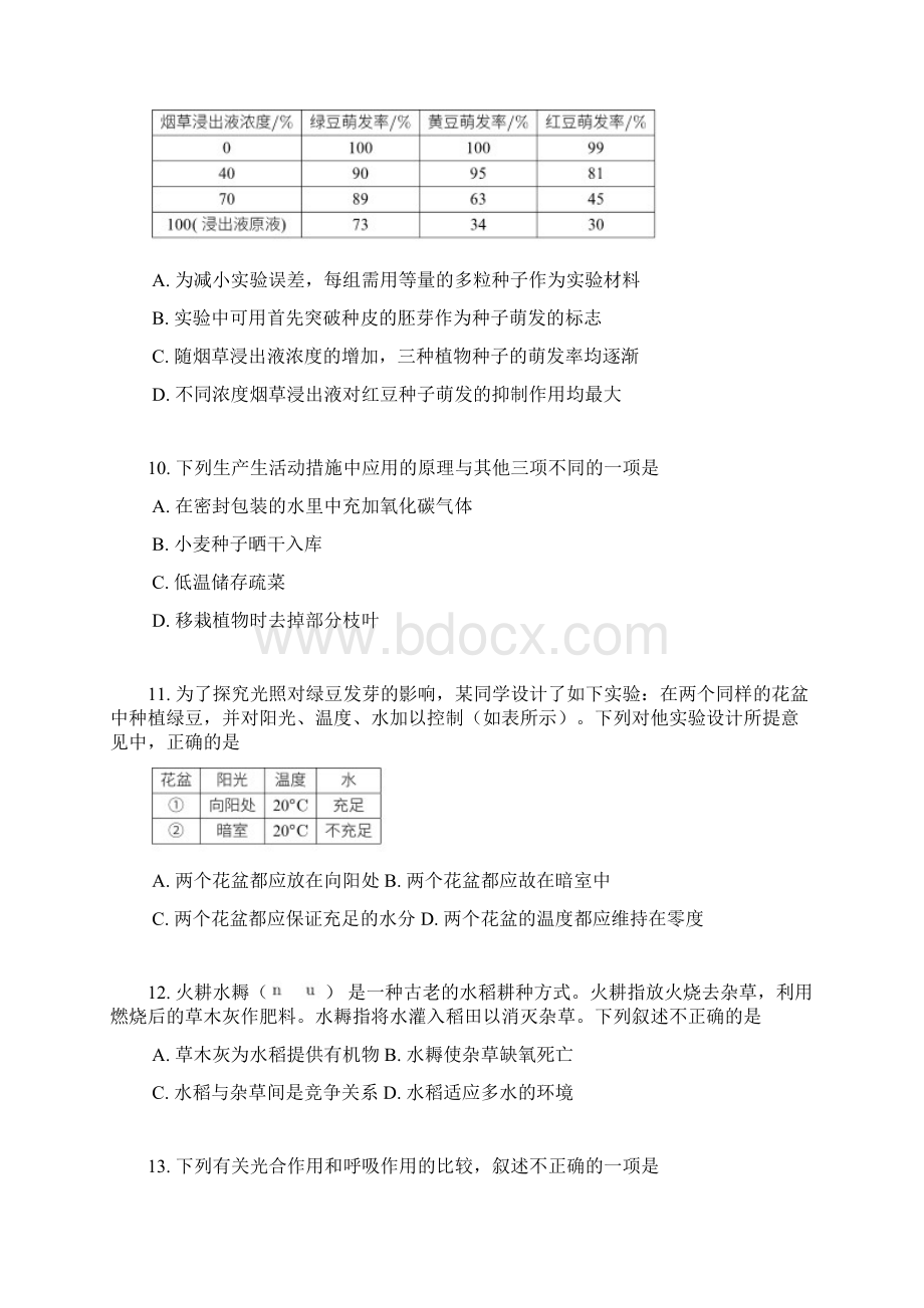 人教版七年级上册生物单元卷附答案第三单元 生物圈中的绿色植物.docx_第3页