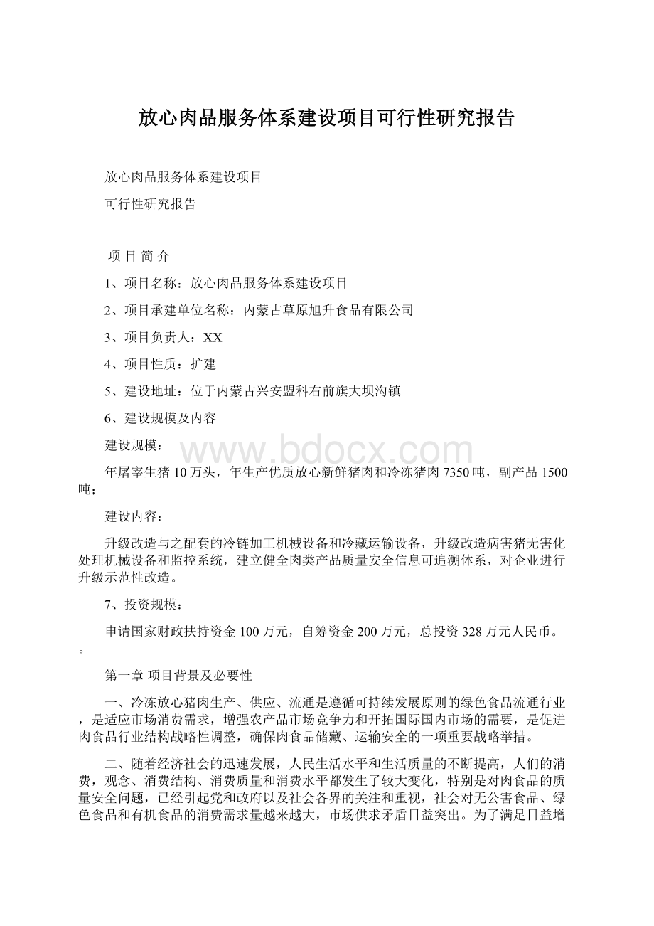 放心肉品服务体系建设项目可行性研究报告Word文档格式.docx