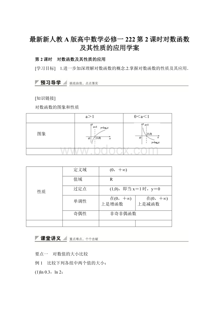 最新新人教A版高中数学必修一222第2课时对数函数及其性质的应用学案Word格式.docx