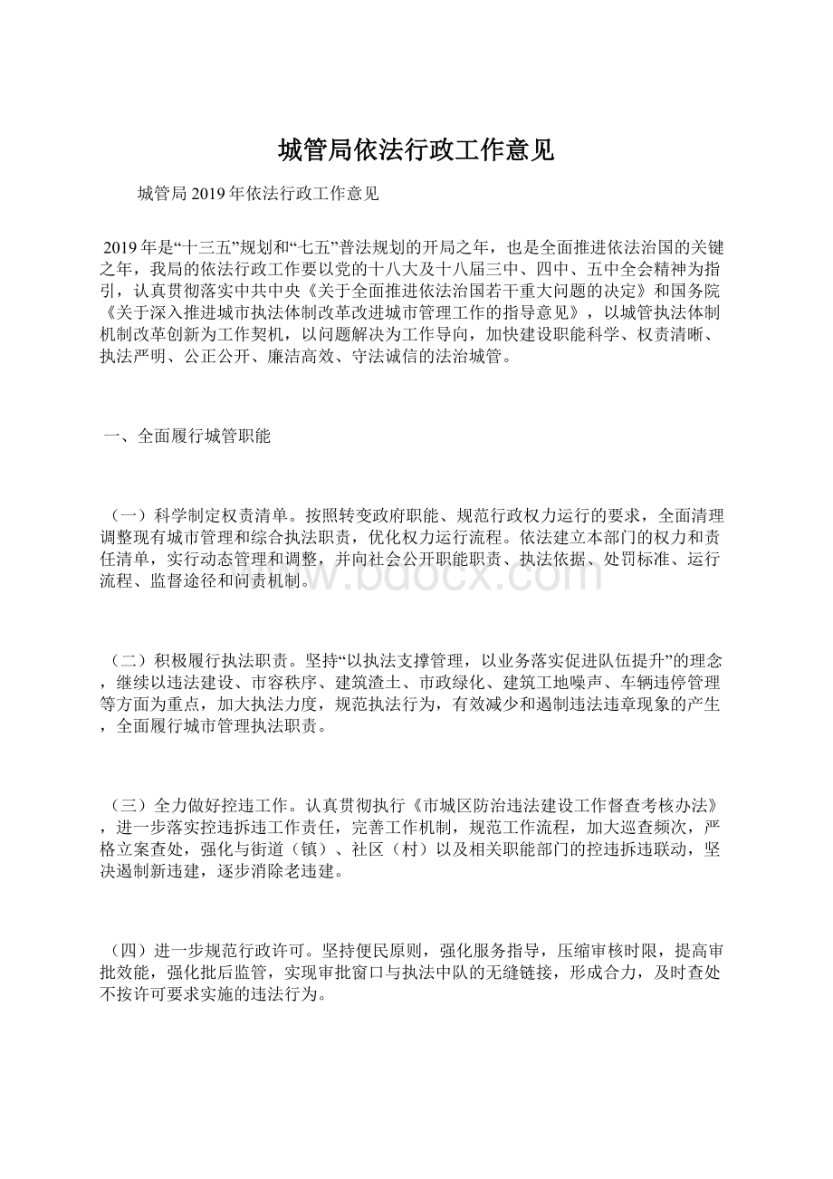 城管局依法行政工作意见Word格式文档下载.docx