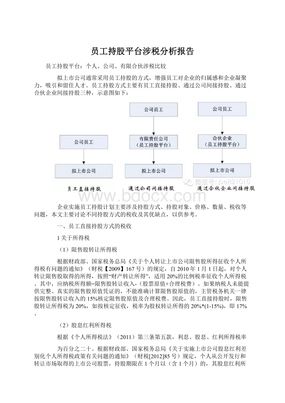 员工持股平台涉税分析报告文档格式.docx_第1页