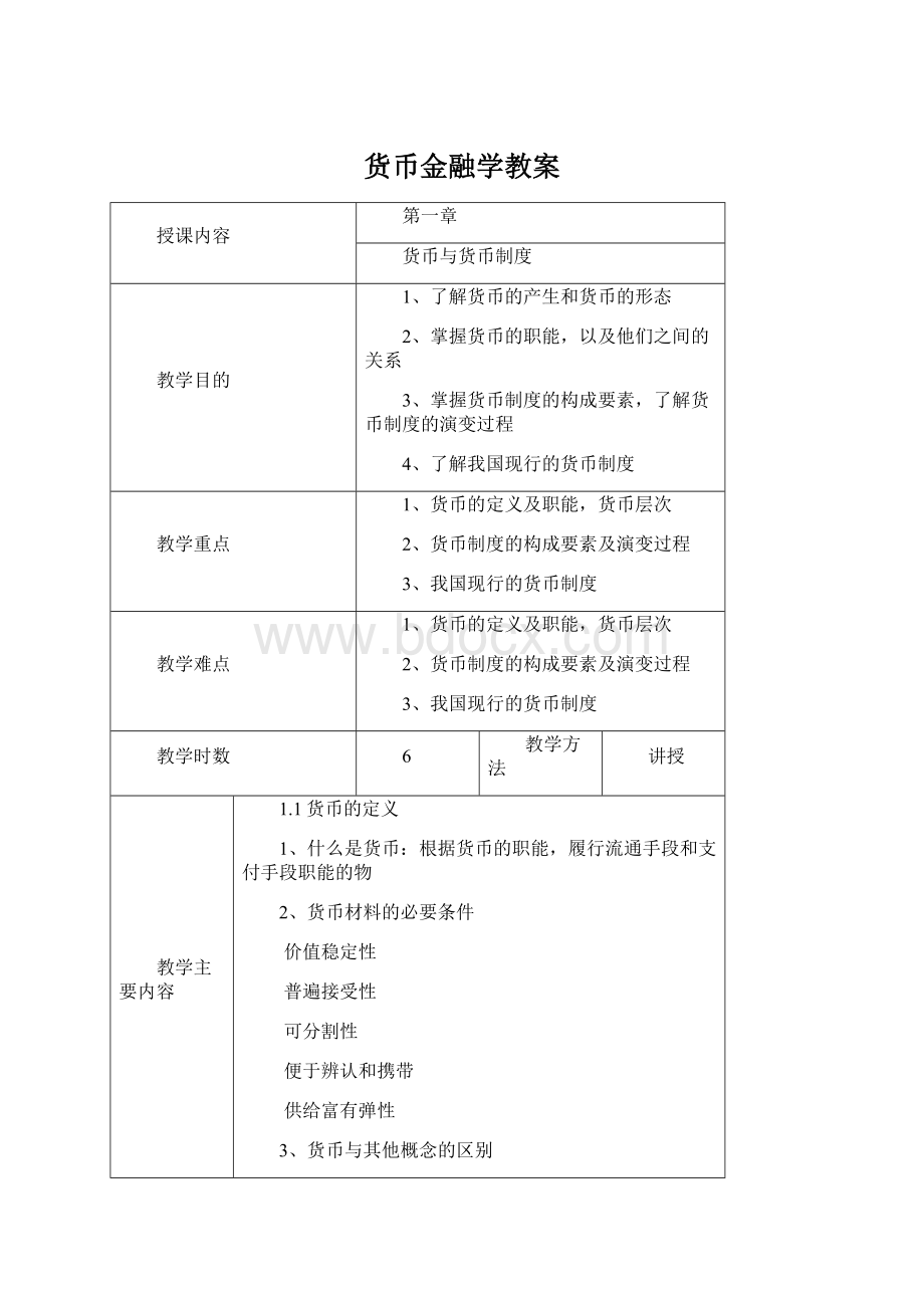 货币金融学教案.docx