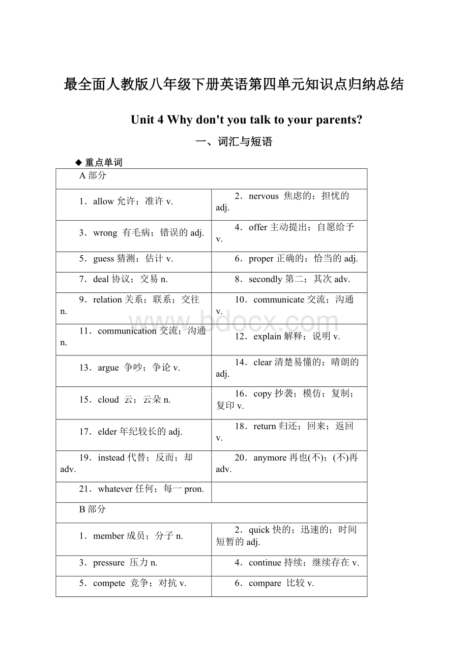 最全面人教版八年级下册英语第四单元知识点归纳总结.docx_第1页