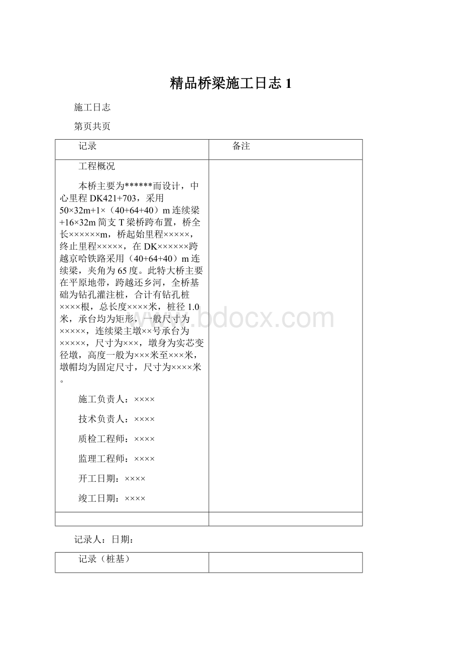 精品桥梁施工日志1文档格式.docx_第1页
