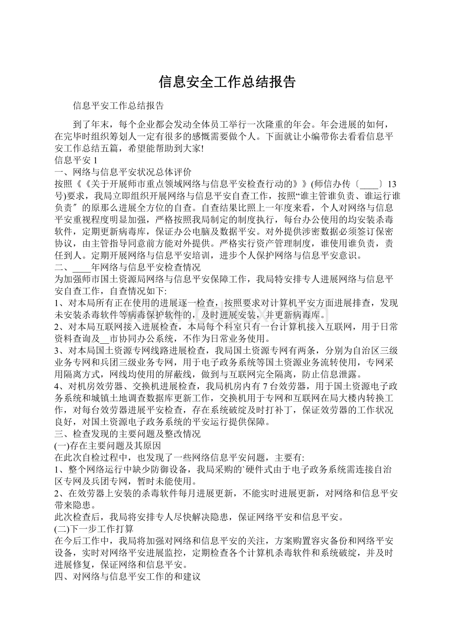 信息安全工作总结报告文档格式.docx_第1页