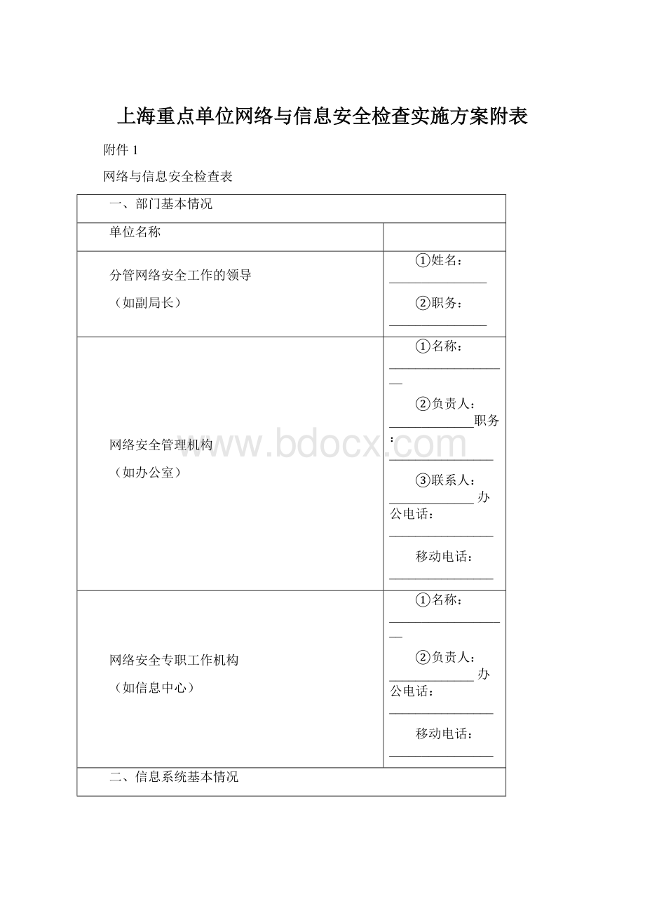 上海重点单位网络与信息安全检查实施方案附表.docx