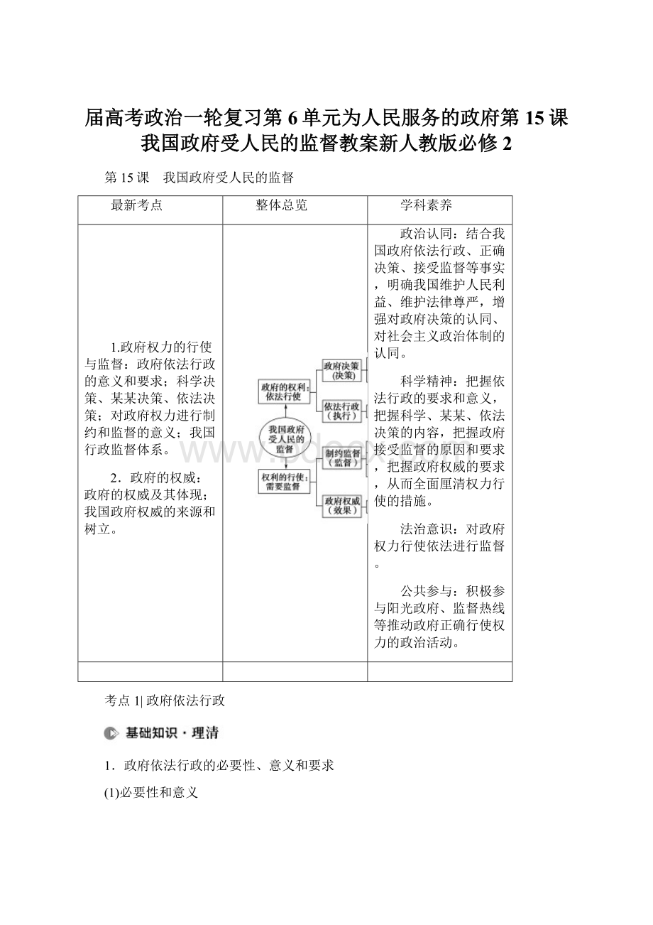 届高考政治一轮复习第6单元为人民服务的政府第15课我国政府受人民的监督教案新人教版必修2.docx