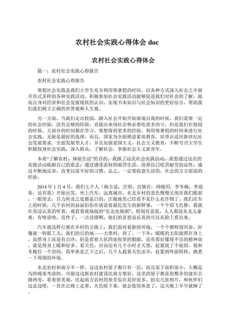 农村社会实践心得体会docWord格式文档下载.docx