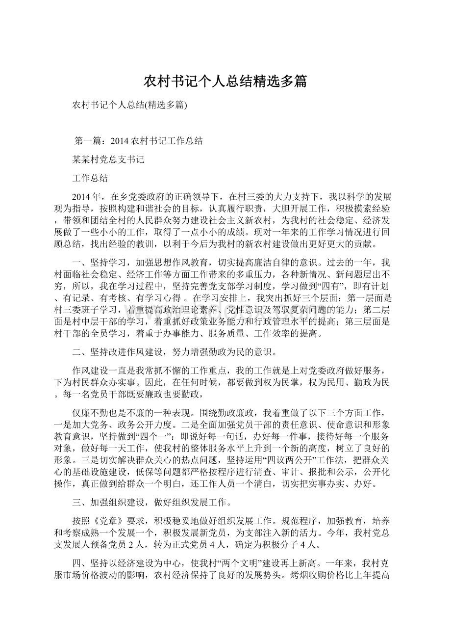 农村书记个人总结精选多篇文档格式.docx