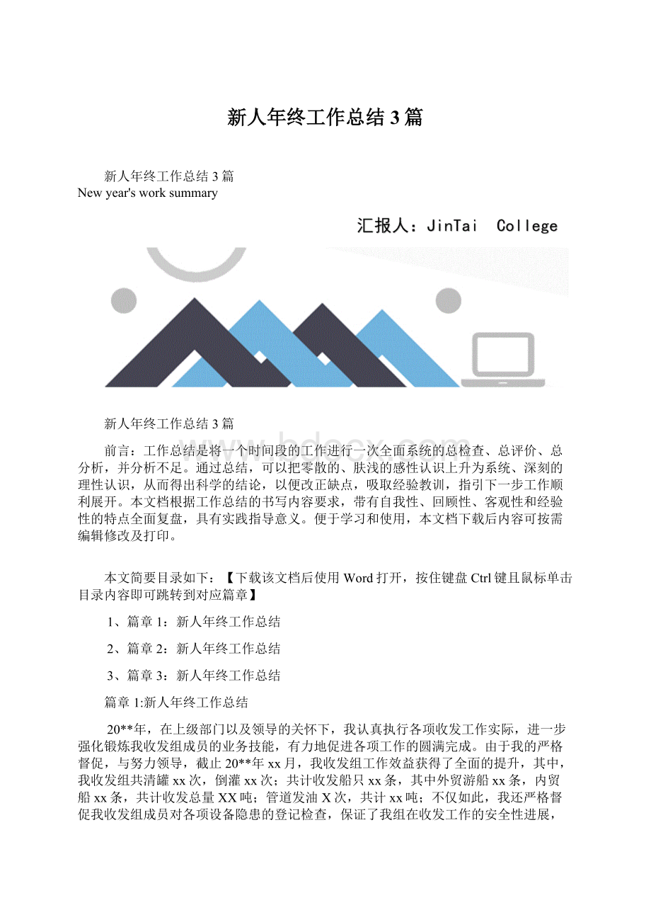 新人年终工作总结3篇Word文档下载推荐.docx