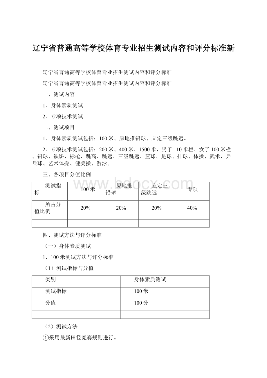 辽宁省普通高等学校体育专业招生测试内容和评分标准新.docx