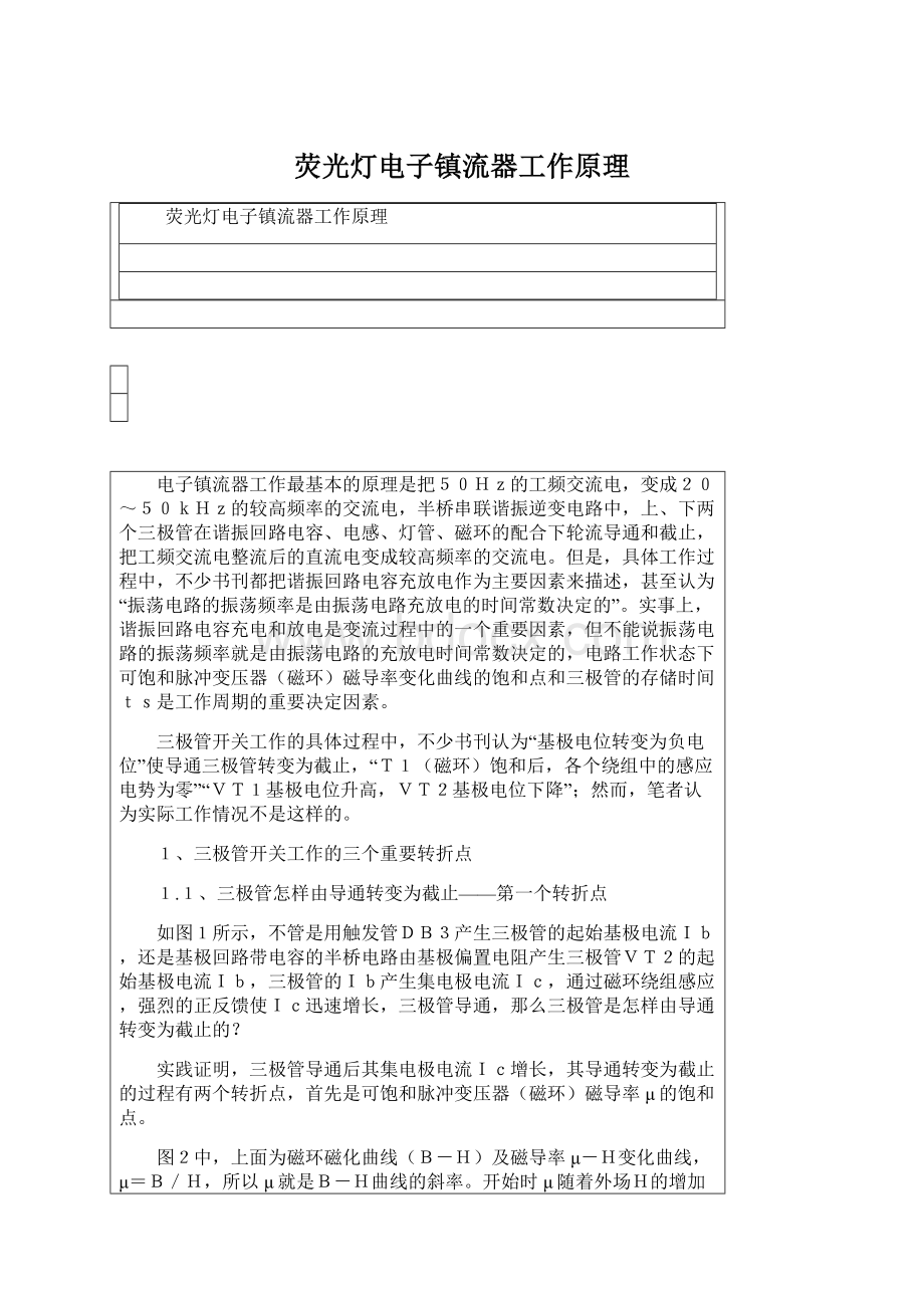 荧光灯电子镇流器工作原理Word文档格式.docx_第1页