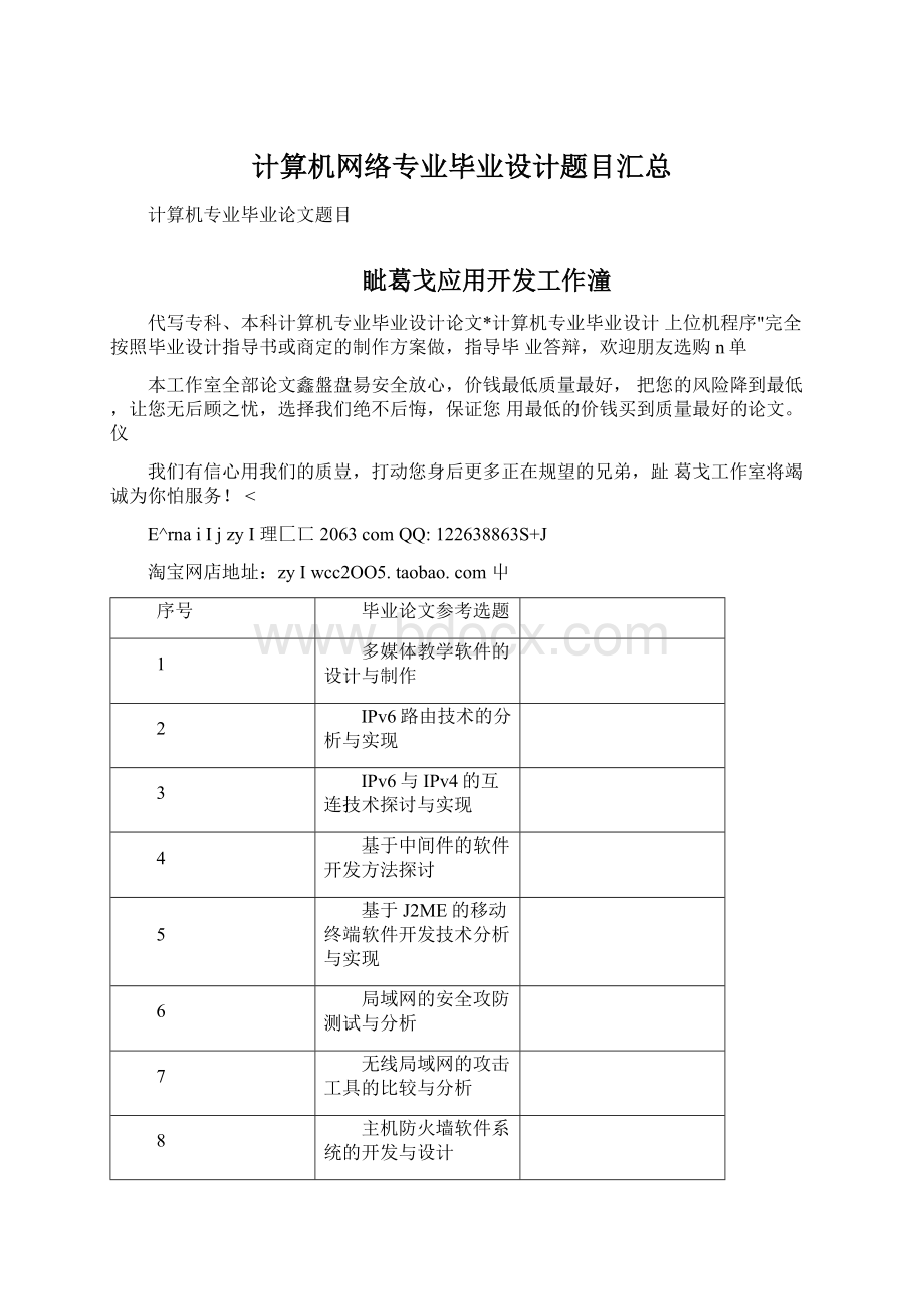 计算机网络专业毕业设计题目汇总.docx_第1页